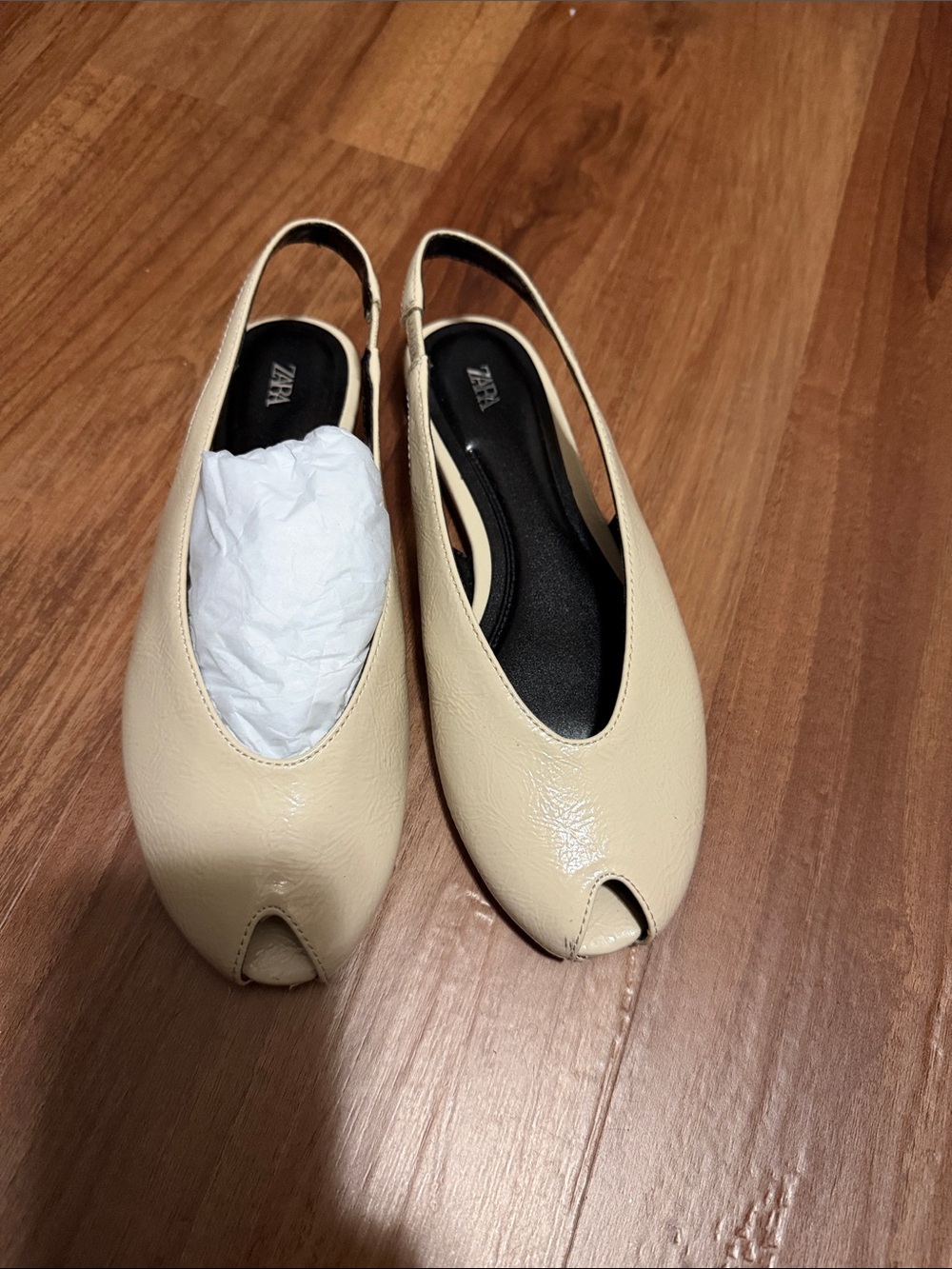 Zara Beige Peep-Toe Slingback Flats